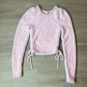 For Love & Lemons Fuzzy Ruched Sides Crop Sweater